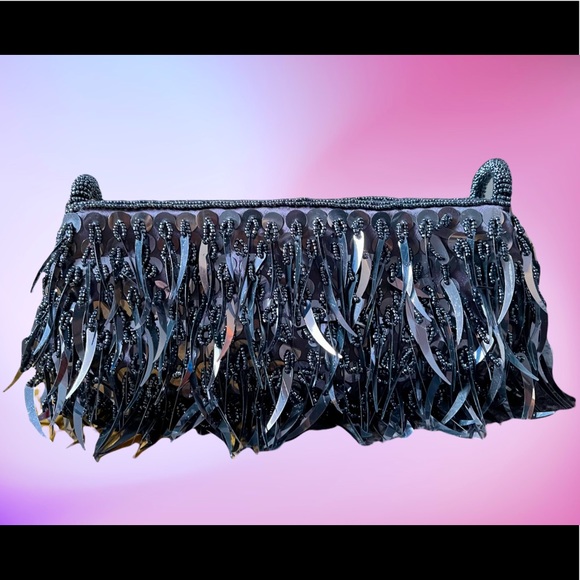 Metallic grey clutch bag 🌚 beads & sequins - Picture 1 of 12